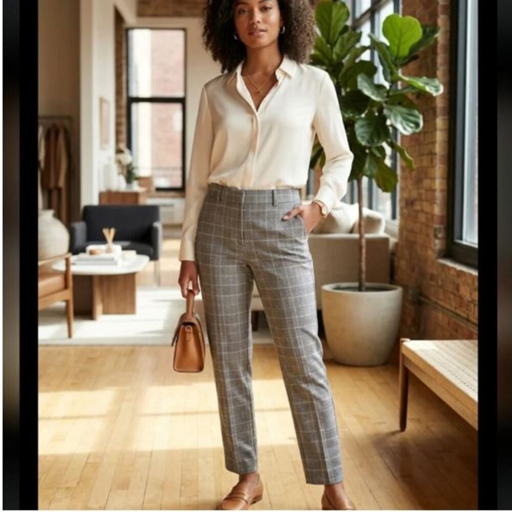 NWT Banana Republic Ryan Straight Pant Gray Glen Plaid Workwear Office 0